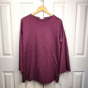 NYTT Long Sleeve Wine Oversized Comfy Cotton Blend Top With Raw Hems Size XS